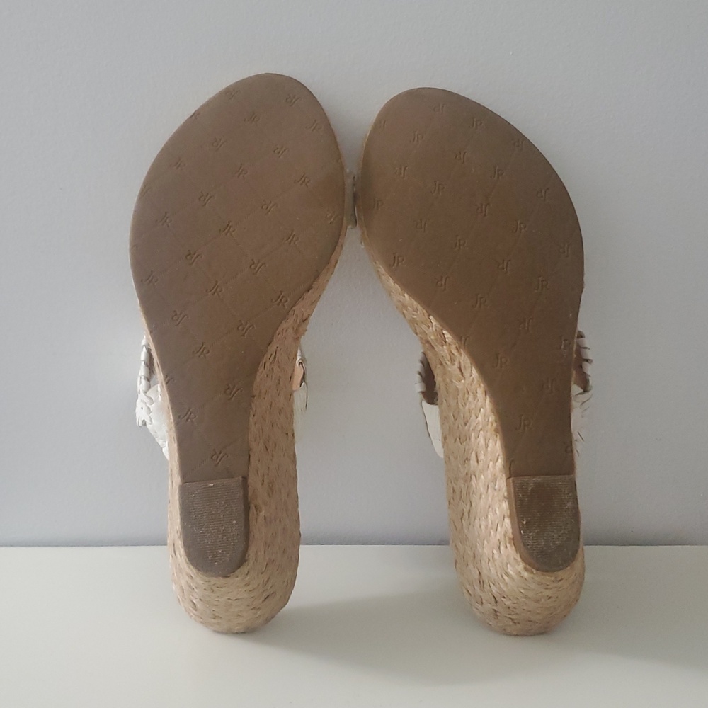 Jack Rogers Shelby Whipstitch White Leather Wedge Sandals with Espadrille 8.5 - Picture 8 of 14